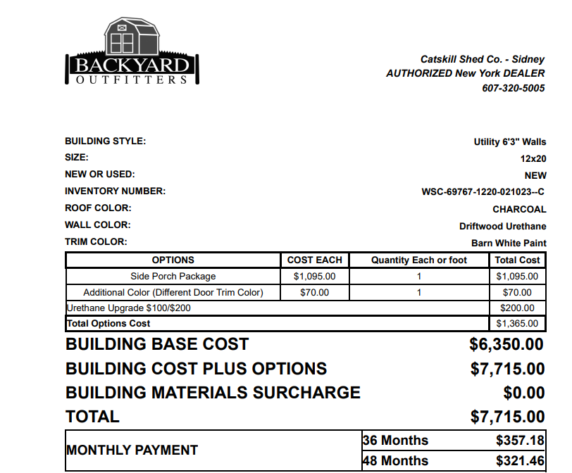 12x20 Utility Side Porch 69767