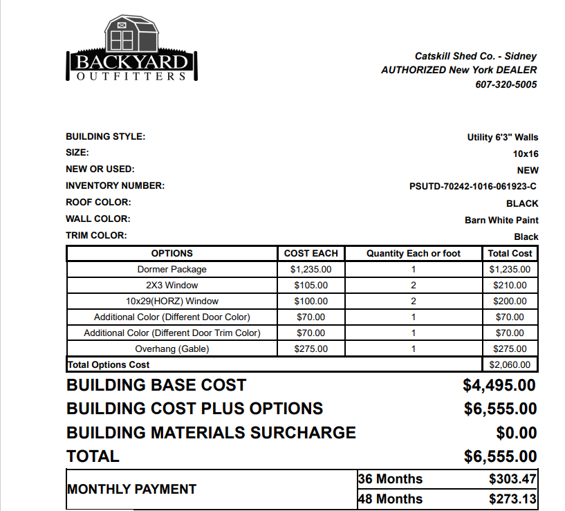 10x16 Utility Dormer 70242