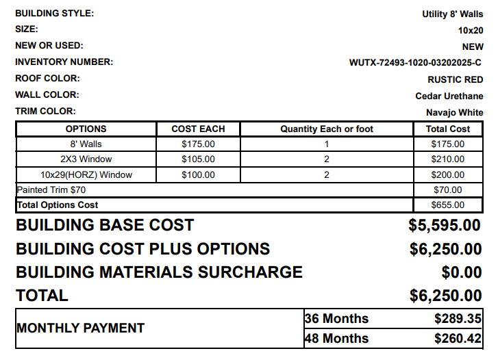 10x20 Utility Shed 72493