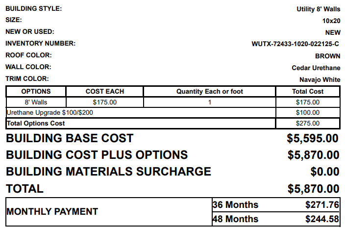 10x20 Utility Shed 72433