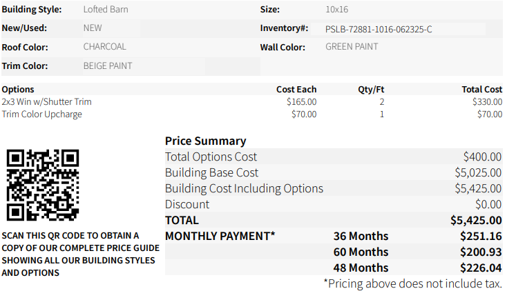 10x16 Side Lofted 72881