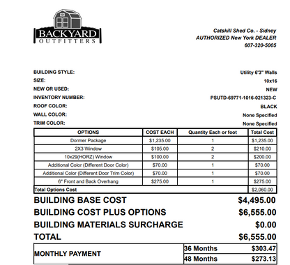10x16 Utility Dormer 69771