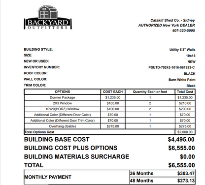 10x16 Utility Dormer 70242