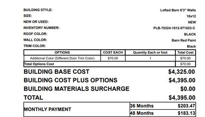 10x12 lofted barn 70324