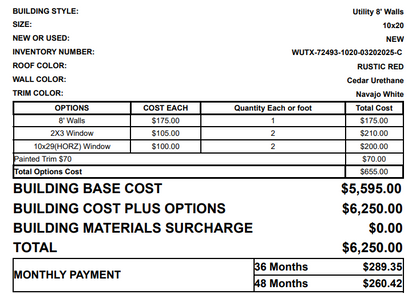 10x20 Utility Shed 72493