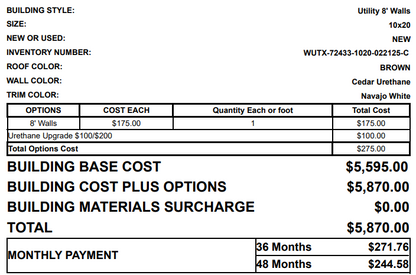 10x20 Utility Shed 72433