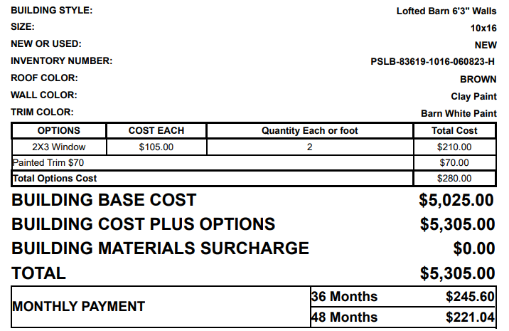 10x16 Side Lofted Barn 83619
