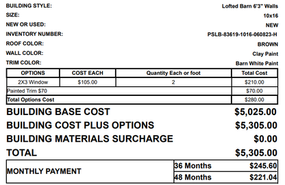 10x16 Side Lofted Barn 83619