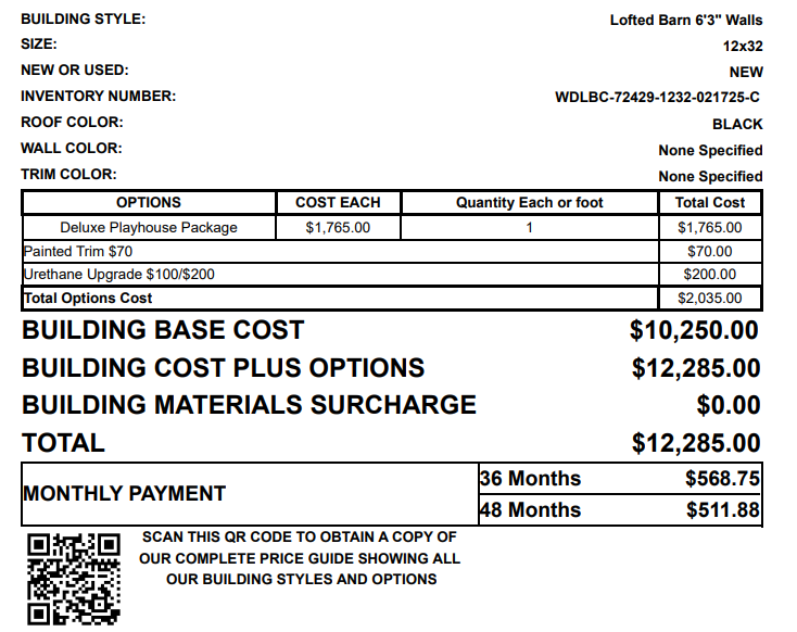 12x32 Deluxe Lofted Cabin 72429
