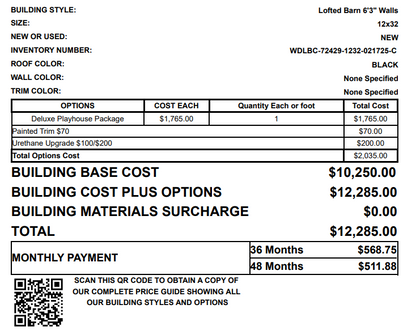 12x32 Deluxe Lofted Cabin 72429