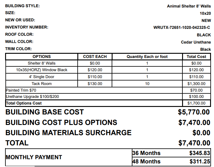 10X20 Animal Shelter 72651
