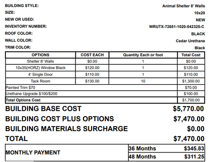10X20 Animal Shelter 72651